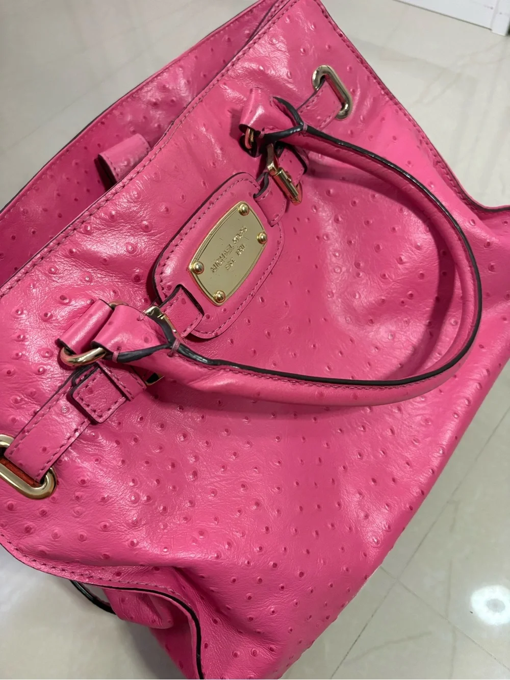 Michael Kors Bright Pink Hamilton Leather Satchel with Gold Hardware
